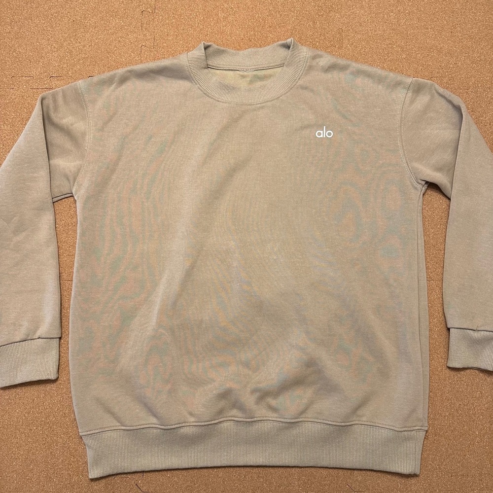 Alo Yoga Sweatshirt Womens M Tan Khaki Crewneck Pullover Athleisure Minimalist